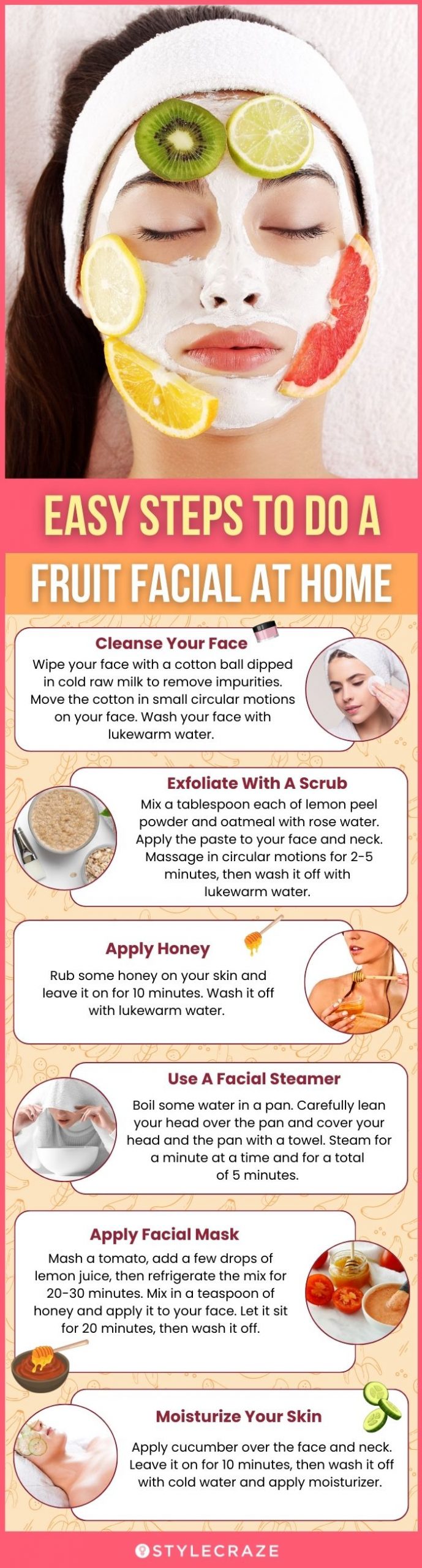 fruit facial at home step by step tutorial (infographic)