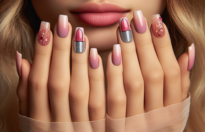 Glitter pink ombré nails