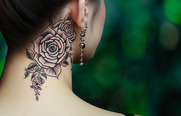 Black Ink Tattoo Studio - Roses neck piece 🌹 . . . Artist: @shirlys.ink DM  her for some tattoos! #sudburyblackink #sudburytattoo #tattooartist  #blackinktattoostudio #tattoo #tatt #ink #art #tattoostudio #bodyart  #blackink #dynamicink #