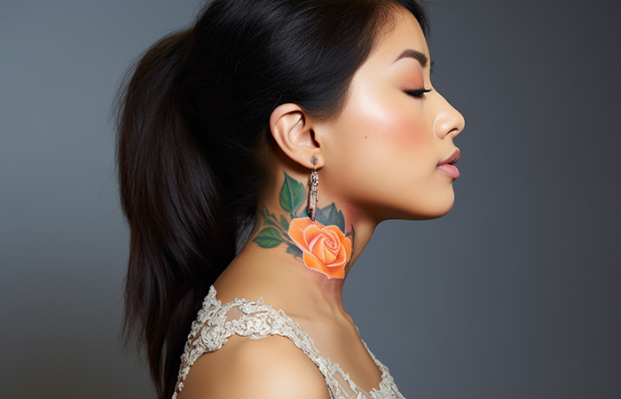 An orange rose neck tattoo