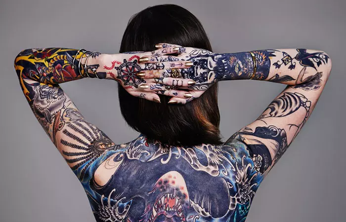 A tattooed woman