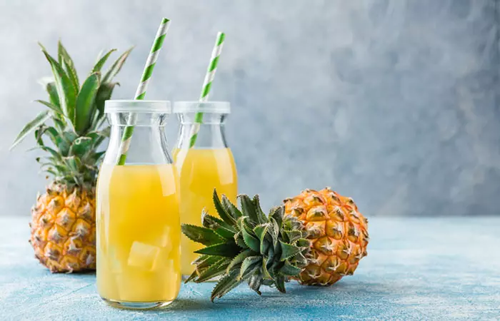 Fresh pineapple juice on a table 