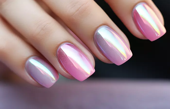 Pink and silver chrome ombré nails