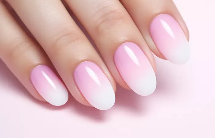 Pink-to-white ombré nails