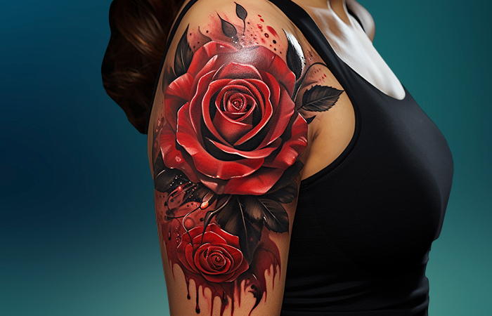 Red Rose Tattoos - Bloody Roses Tattoo Design, HD Png Download -  923x1109(#1983983) | PNG.ToolXoX.com