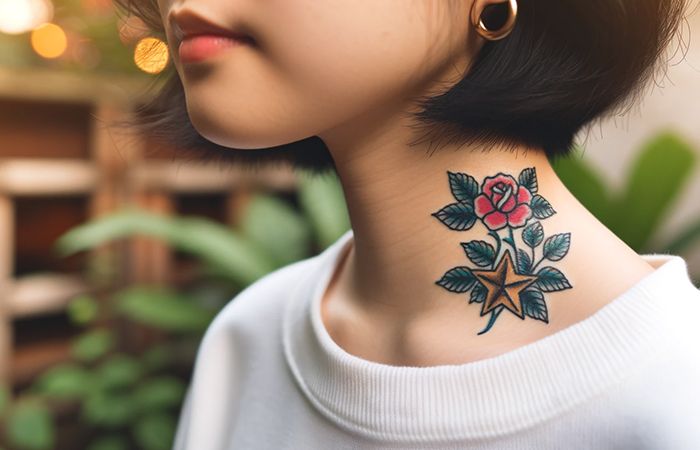 Flowers Tattoo on the Back of Neck for Girls. | Back of neck tattoo, Rose neck  tattoo, Girl neck tattoos
