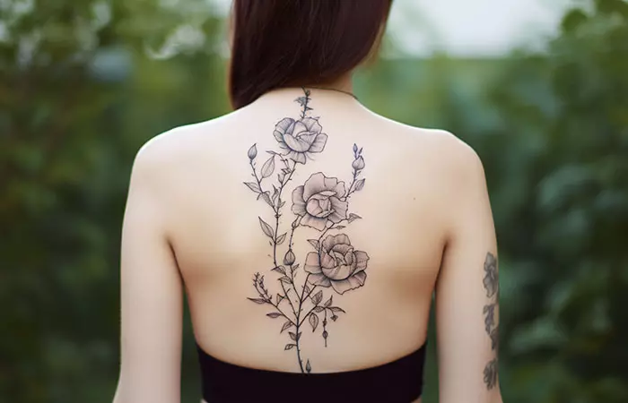 A black rose tattoo design done in delicate lines