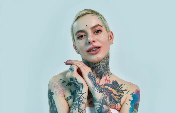 Woman with tattoos all over her body 