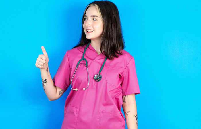 A nurse sporting tattoos as there are no federal laws against them