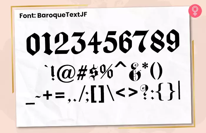 Baroque text jf font for number tattoos