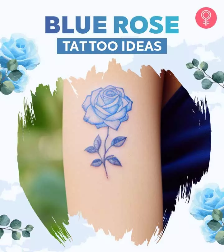 A blue rose tattoo on a woman’s arm