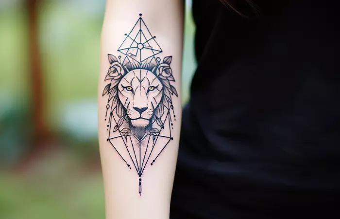 Close up of a geometric animal tattoo on the arm