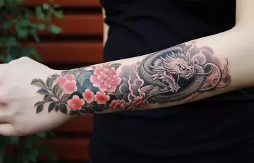 A Japanese dragon tattoo inked on a woman’s forearm