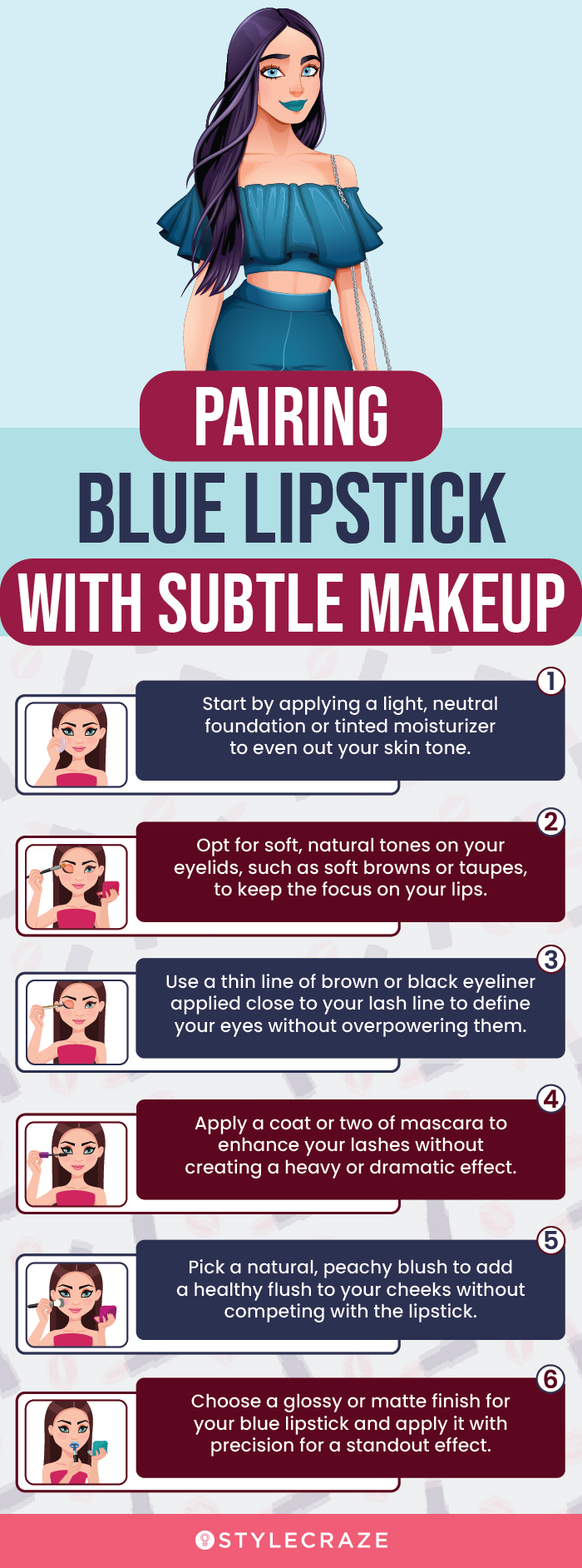 Pairing Blue Lipstick With Subtle Makeup (infographic)
