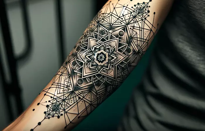 Close up of sacred geometry tattoo on the arm