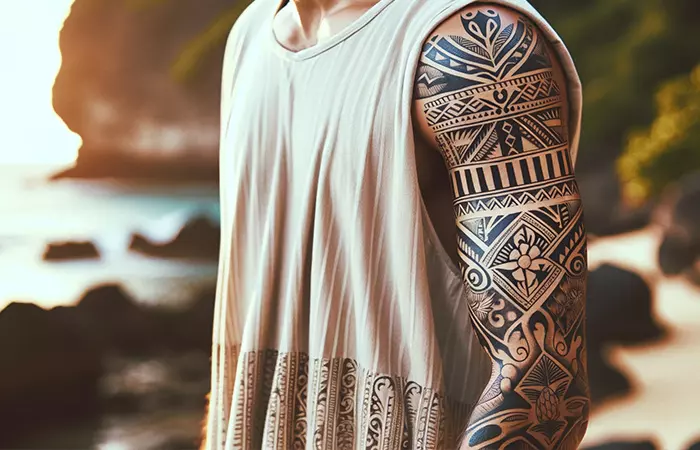 A man with tahitian tattoo on his arm
