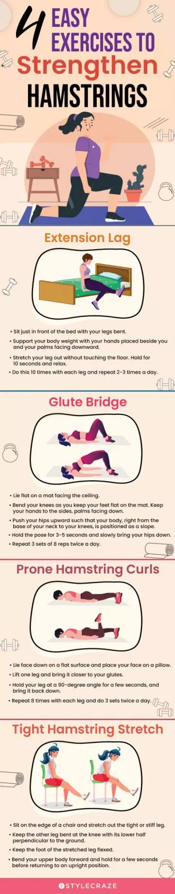 4 easy exercises for hamstring strengthening (infographic)