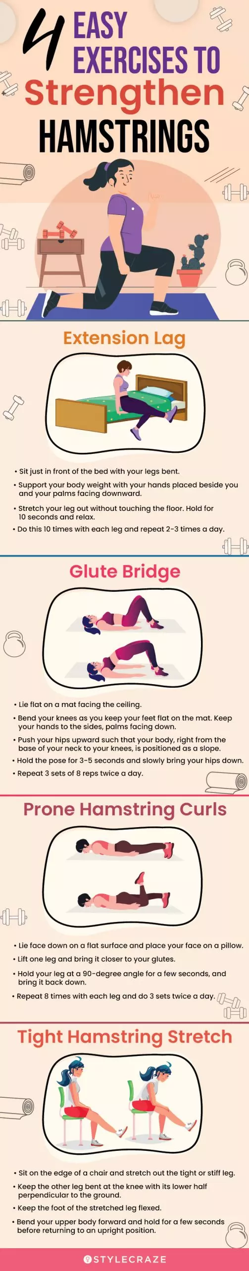 4 easy exercises for hamstring strengthening (infographic)