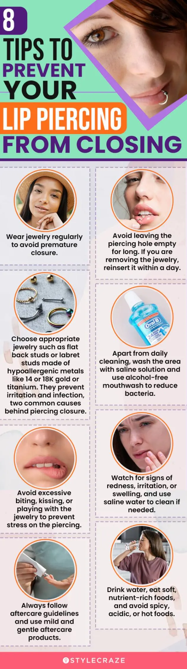 8 tips to prevent your lip piercing from closing (infographic)