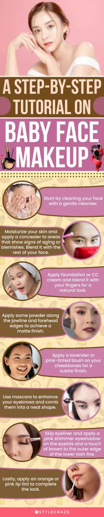 a step by step tutorial on baby face makeup (infographic)
