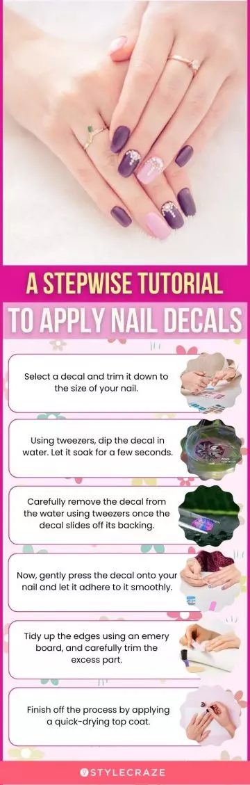 a stepwise tutorial to apply nail decals (infographic)