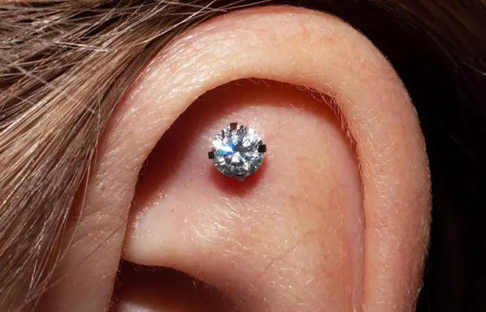 A diamond stud on a flat piercing