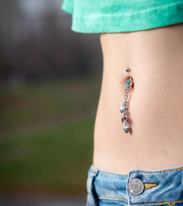 A person with a belly button piercing