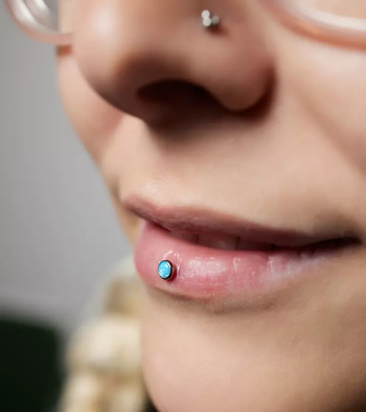 A woman with an Ashley piercing.