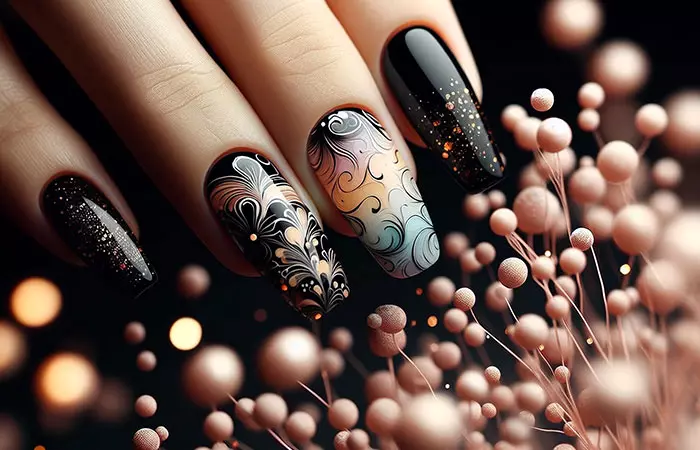 Black and pastel ombre nail design