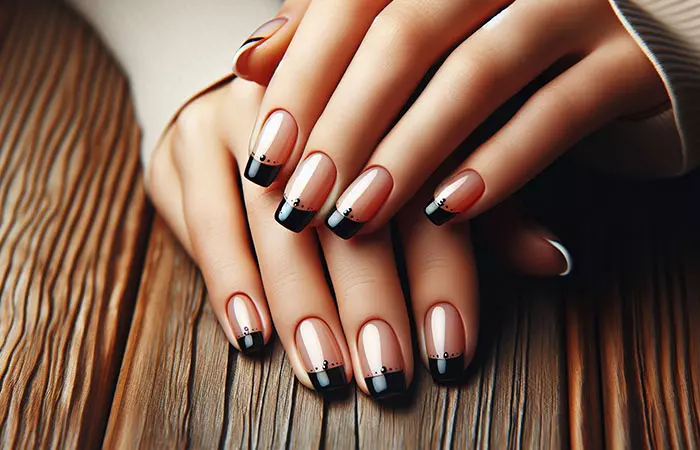 Black French tip nails design