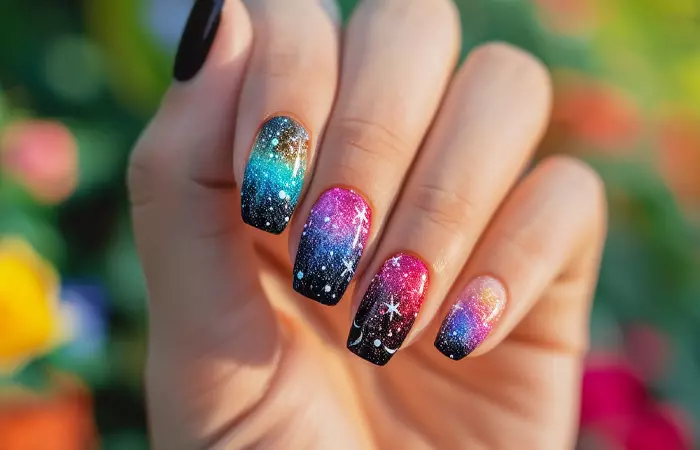 Black galaxy nails design