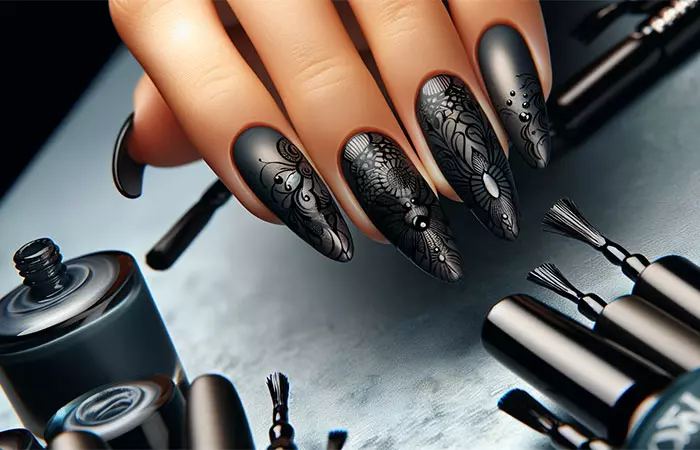 Black matte nail design