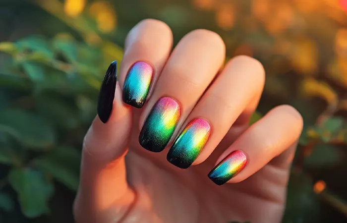Black rainbow nails design