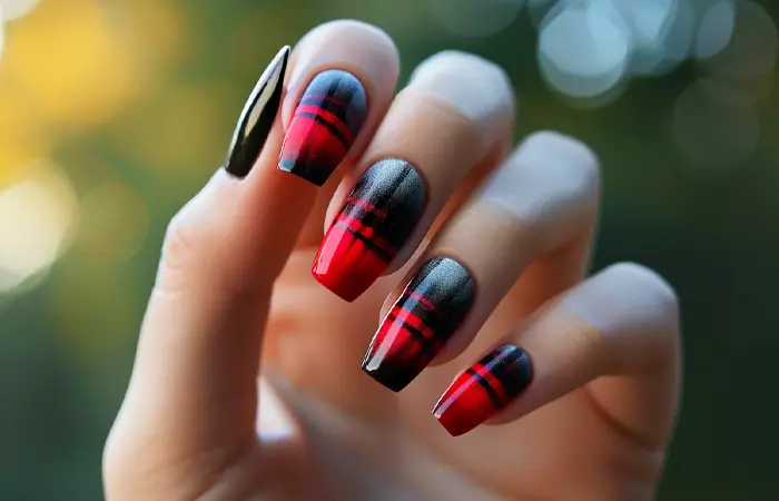 Black and red plaid nails