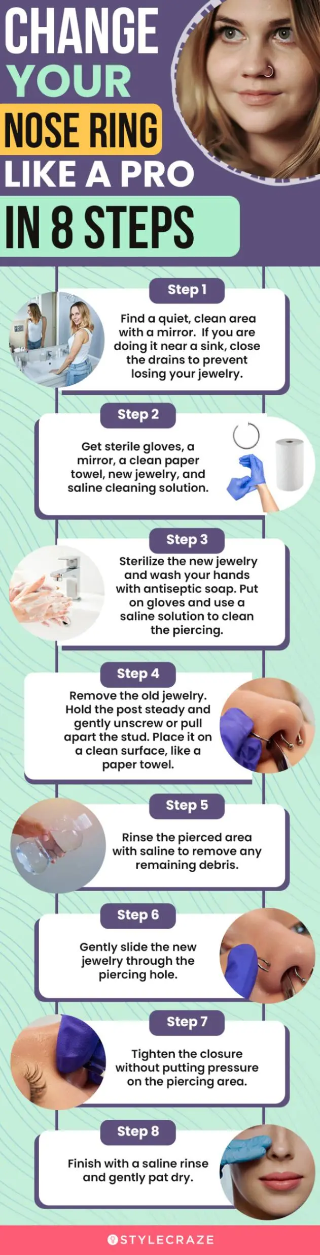 change your nose ring like a pro in 8 steps (infographic)