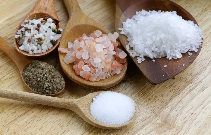 Different types of salt kept in spoons
