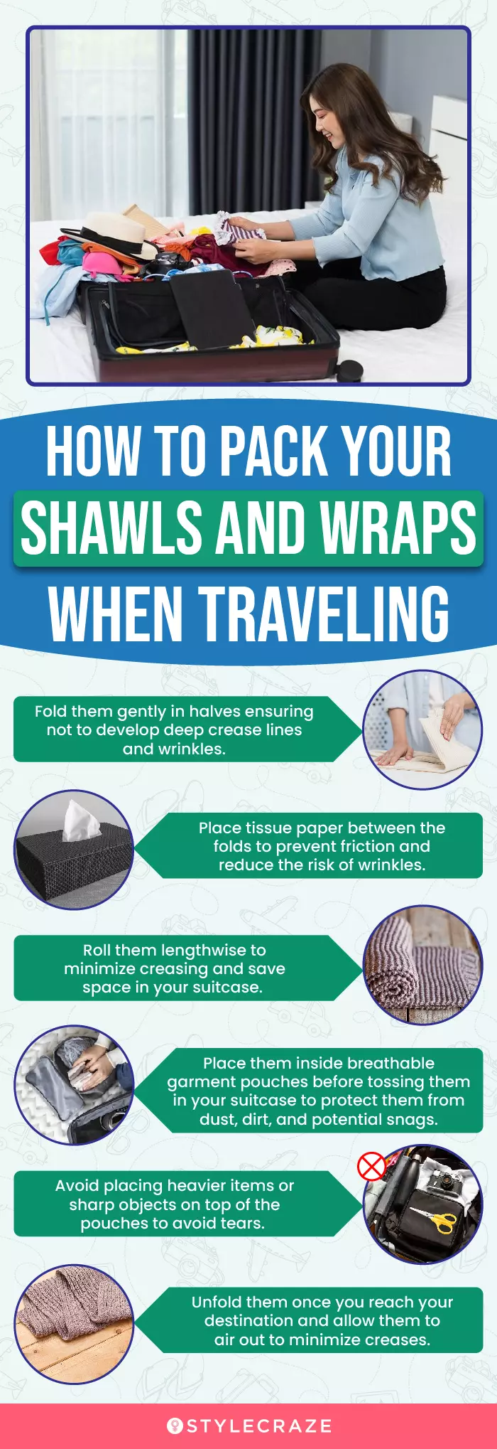 How To Pack Your Shawls And Wraps When Travelling (infographic)