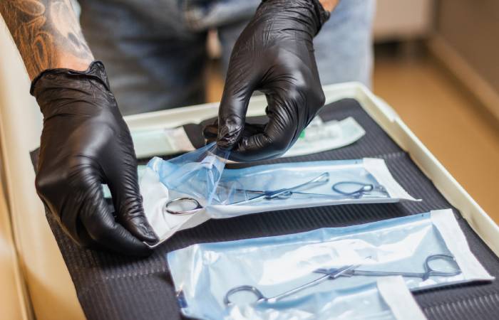 A piercer using sterilized equipment for piercing