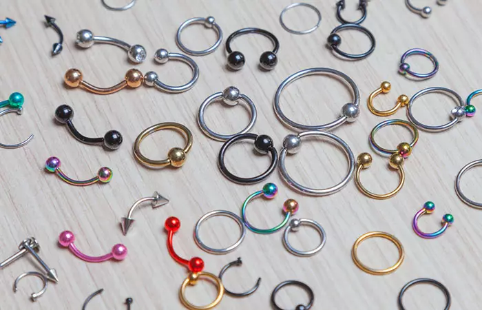 Various types of piercing jewelry