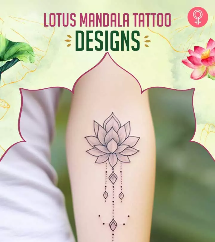 A mandala lotus flower tattoo on a woman’s forearm