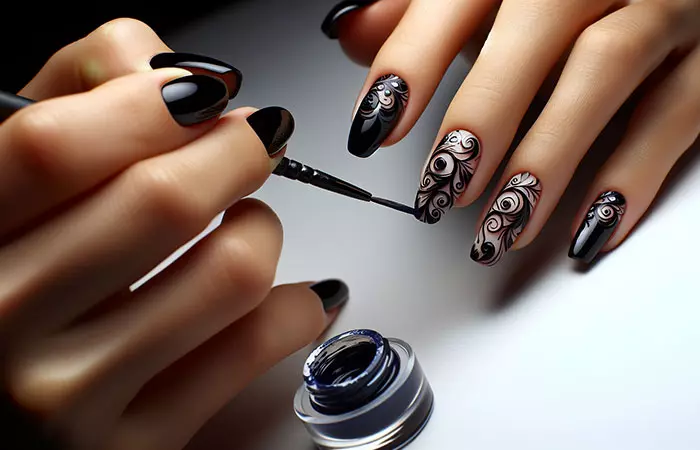 Black with negative space nail design