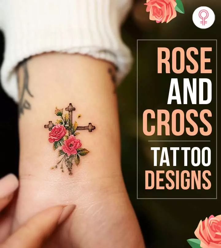 Rose and cross tattoo design