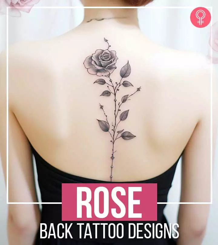 A rose tattoo on a woman’s back