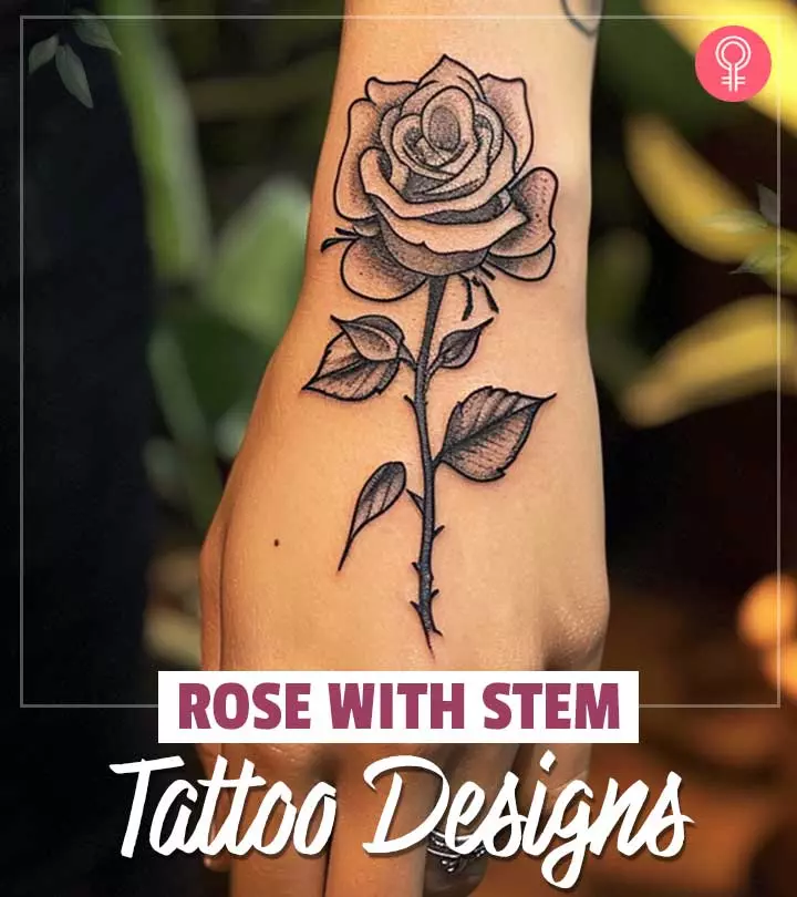 A rose with stem tattoo on a woman’s forearm