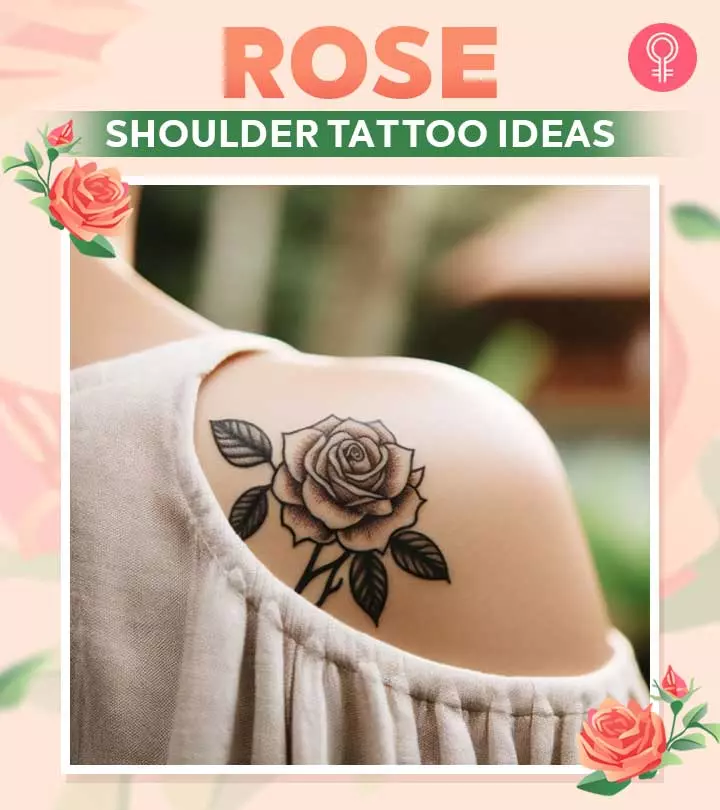 Rose shoulder tattoo design on a woman’s back