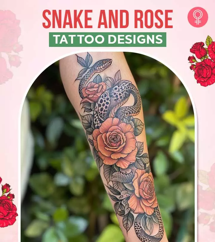 Snake and rose tattoo on arm