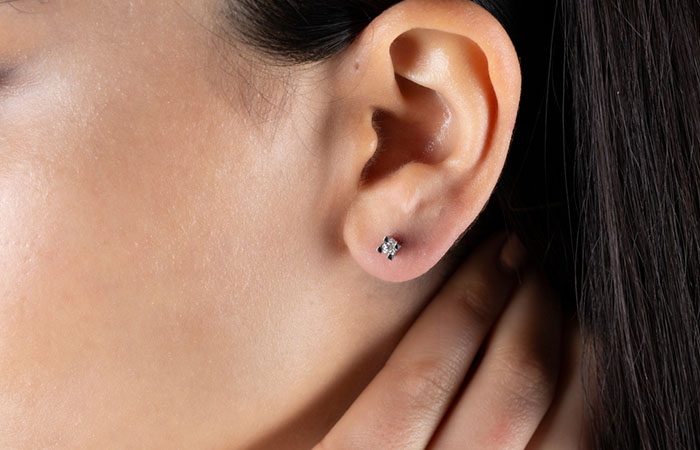 A standard lobe piercing