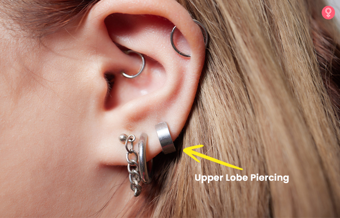 A woman with an upper lobe piercing