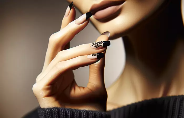 Long black French nail design