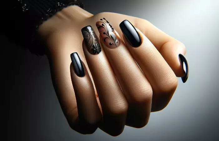 Black gel nail design
